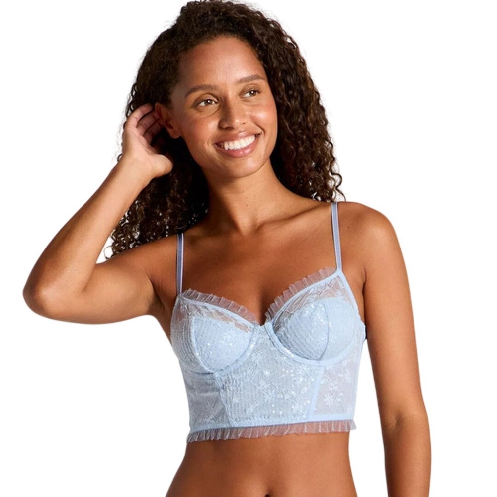 Wild Fable Women's Light Blue Sequin Lace Underwire Bustier Top Size L
